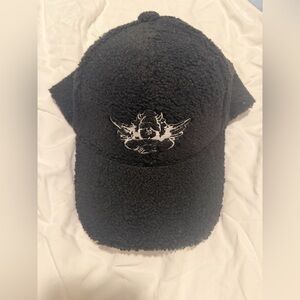 Black Sherpa Baseball Cap with White cherub Embroidery